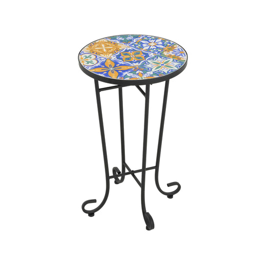 French Country Patio Side Table With Vibrant Tile Top Noble House