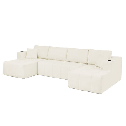 U - Shaped Sectional Sofa, Cup Holders & Side Pockets For Living Room Home Essentials
