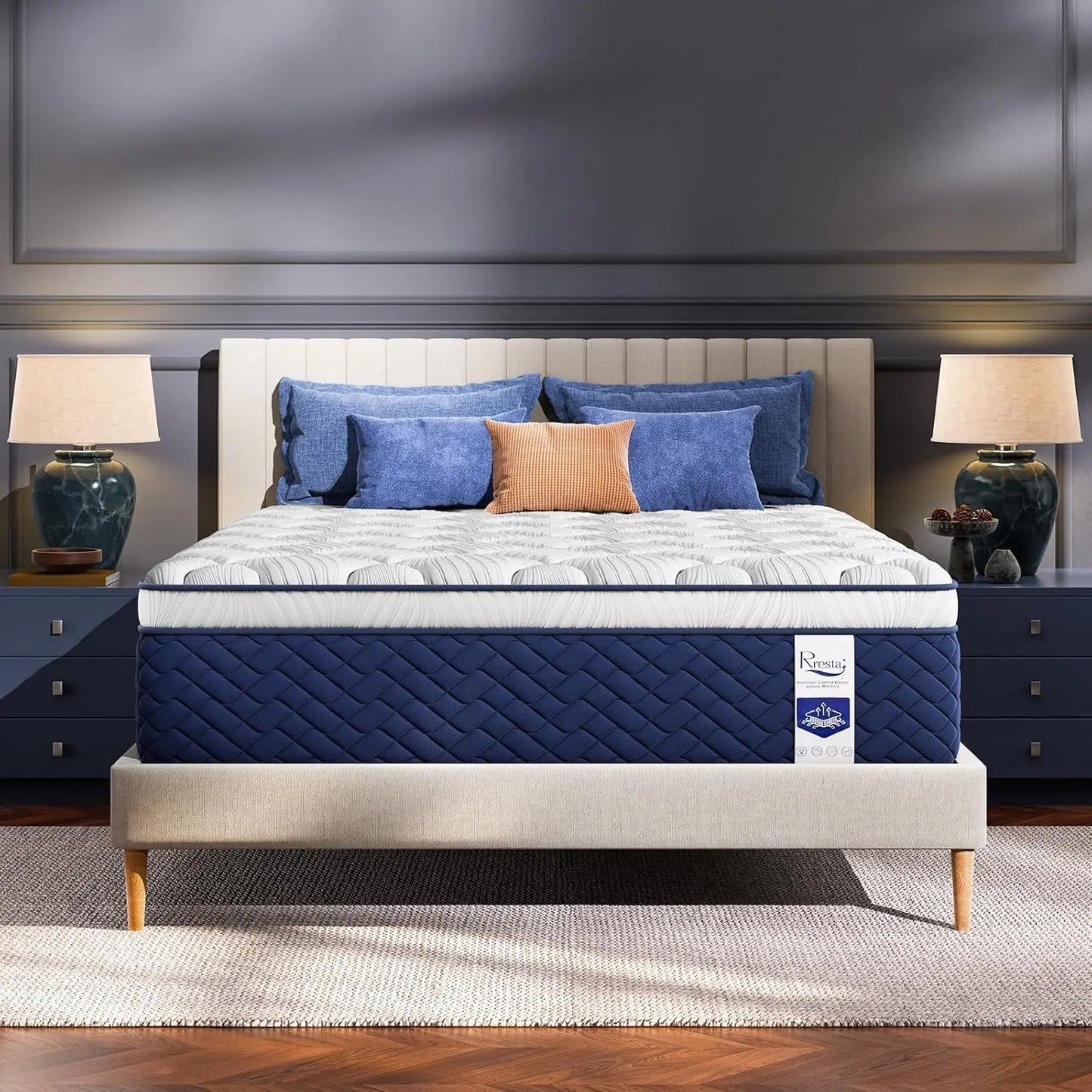 Rresta Hotel Collection - 12" Medium Firm Hybrid Mattress With 5 Zone Support For Back & Hip Relief, Fiber Free, Certipur Us Certified Somnus Mattress USA