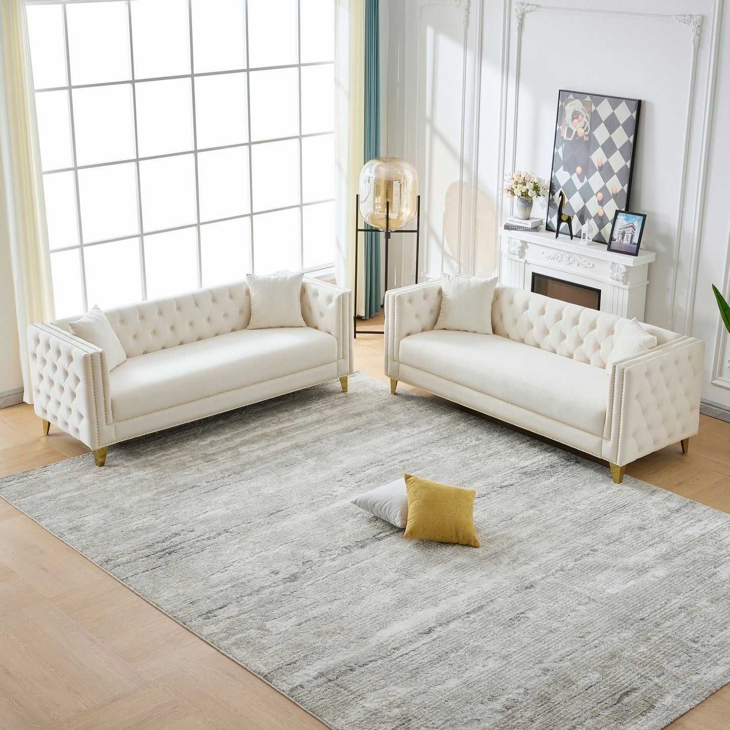 Deep Seat Sofa With Button Nailhead, Square Arm Couches Home Essentials