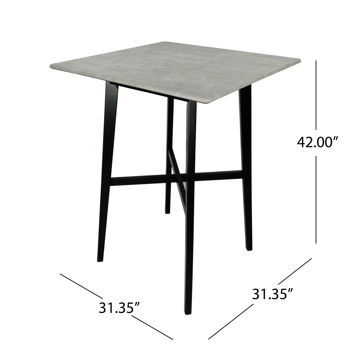Modern Bar Height Dining Table, Rubberwood Legs And Laminate Table Top Noble House