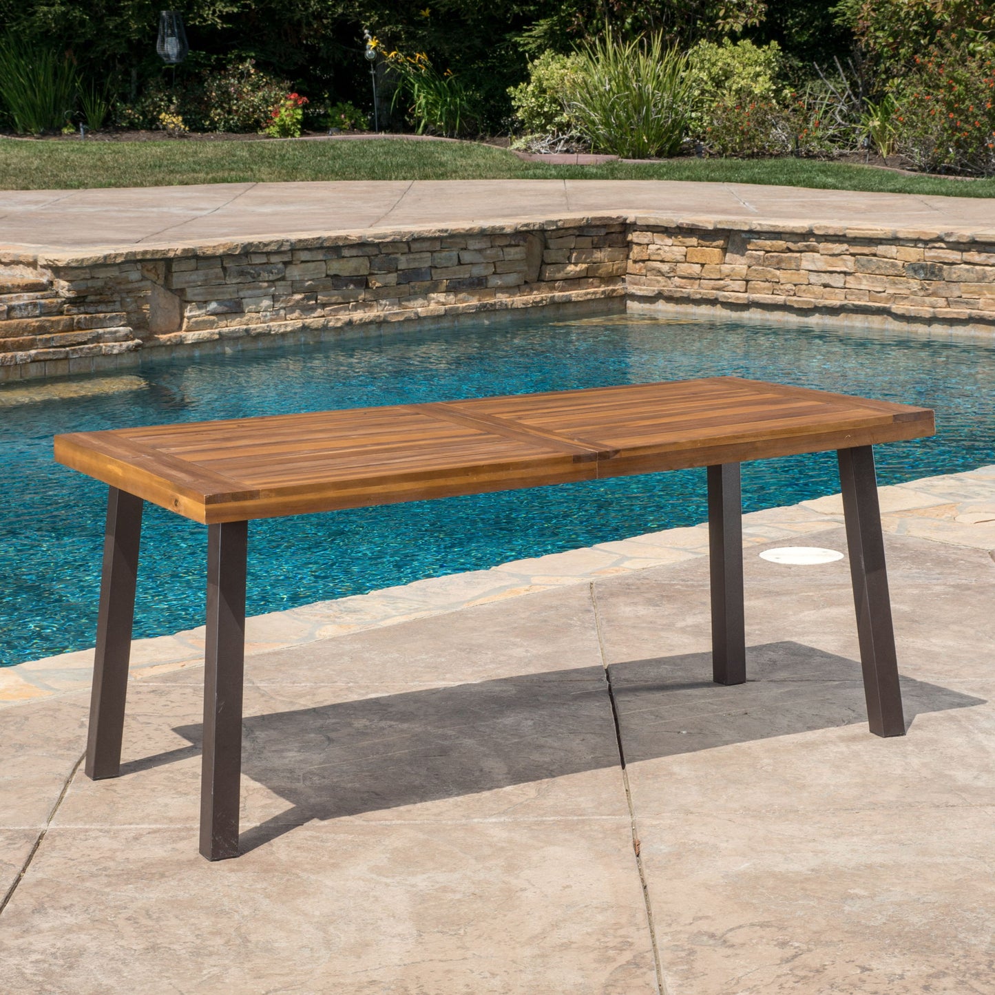 Della - Modern Industrial Dining Table With Acacia Wood Top - Teak Noble House