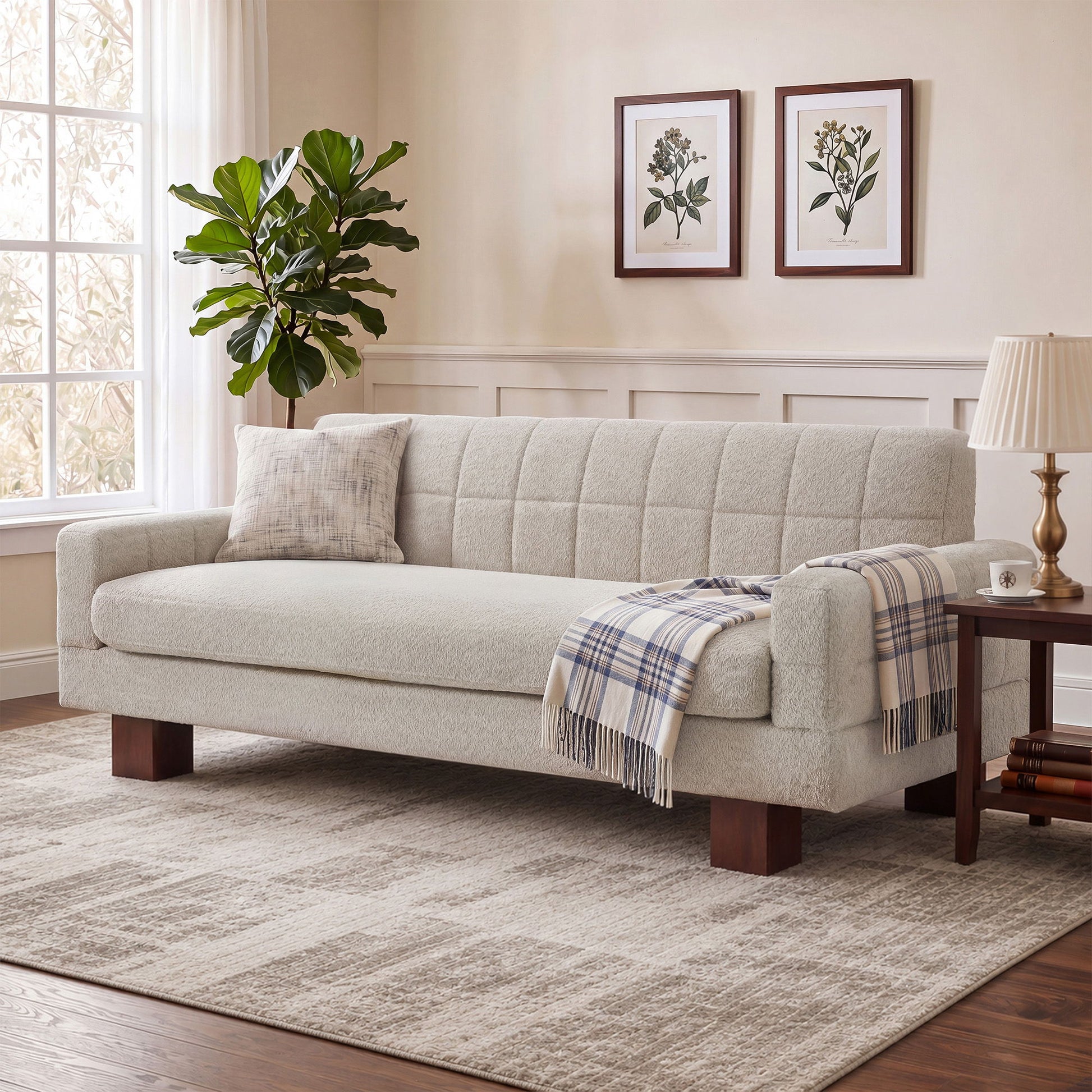 Modern Loveseat Sofa, 2 Seater With Square Arms For Living Room Noble House