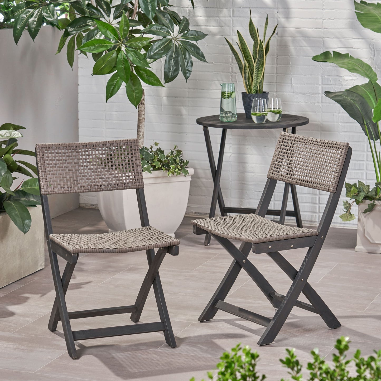 Bistro Foldable Chair With Wicker Backrest Noble House