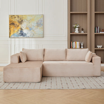 Compression Sectional Couch With Comfy Chaise, Boneless L Shape Sofa With Deep Seat Home Essentials