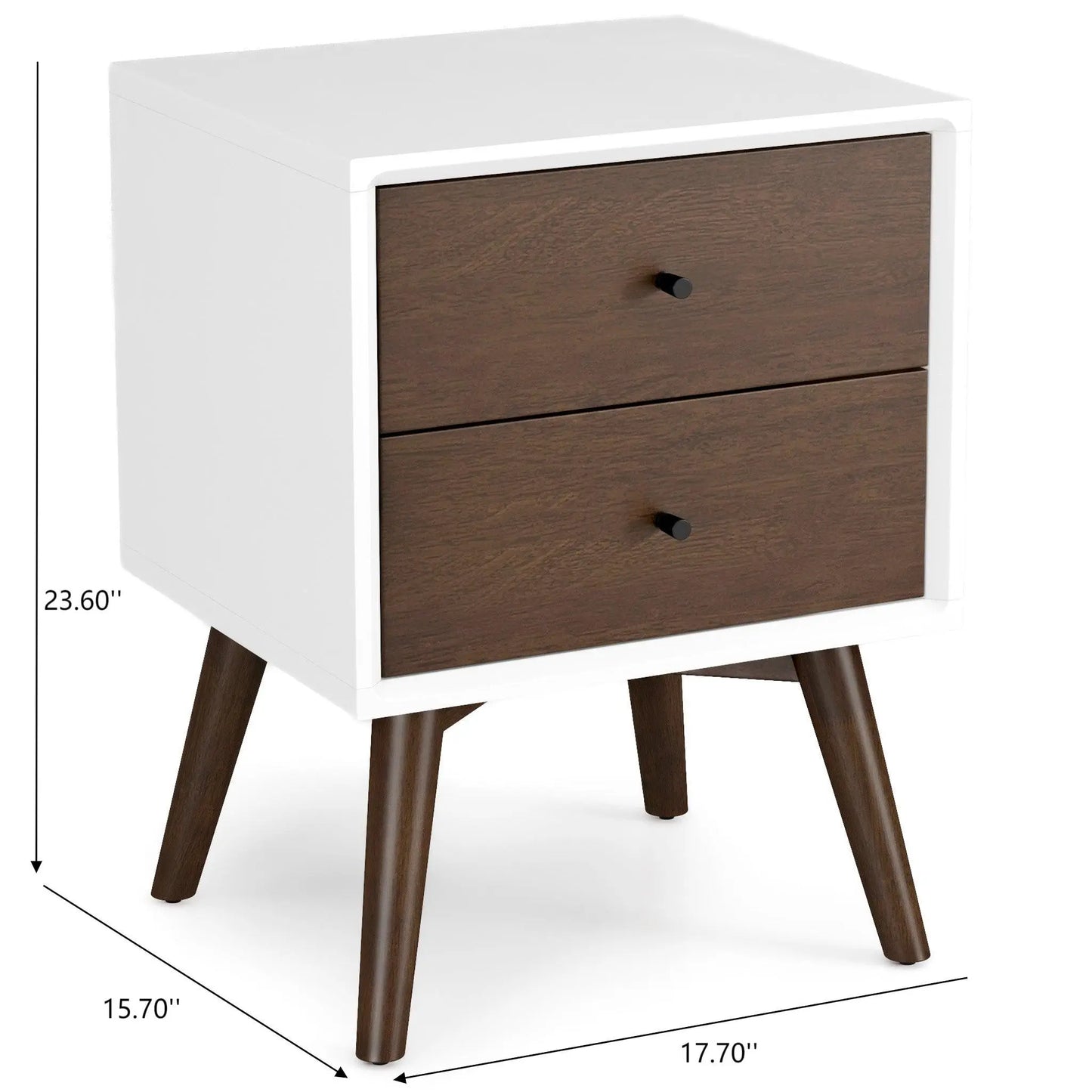Caroline - Mid-Century Modern Style White Night Stand 2 Drawer Ashcroft Furniture