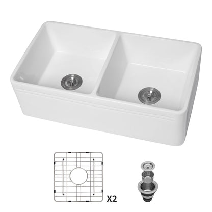 Sink 33" Double Bowl Apron Front Kitchen Sink 50 / 50 - White Daily Nest