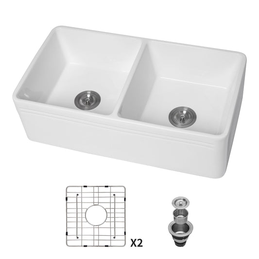 Sink 33" Double Bowl Apron Front Kitchen Sink 50 / 50 - White Daily Nest