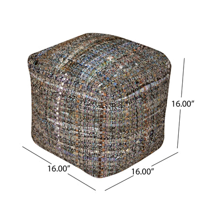 Koki - Handcrafted Fabric Pouf Recycled Denim And Paper Chindi - Khaki Home Essentials