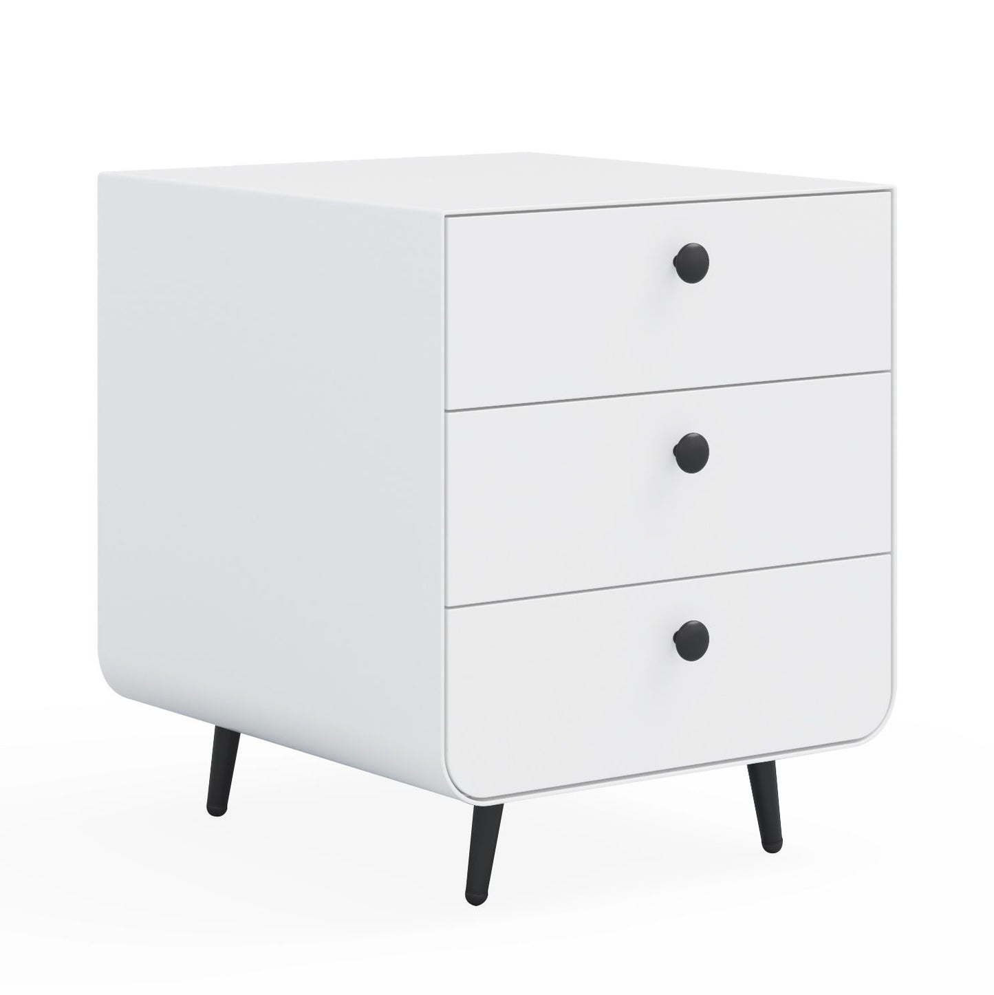 Modern Night Stand Storage Cabinet For Living Room Bedroom, Steel Cabinet With 3 Drawers, Bedside Furniture, Circular Handle - White Home Essentials
