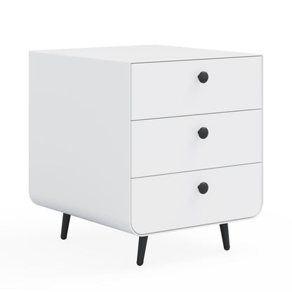 Modern Night Stand Storage Cabinet For Living Room Bedroom, Steel Cabinet With 3 Drawers, Bedside Furniture, Circular Handle - White Home Essentials