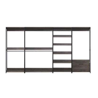 Monica - Wood Walk In Closet System Melamine 143" Modular Storage - Rustic Home Essentials