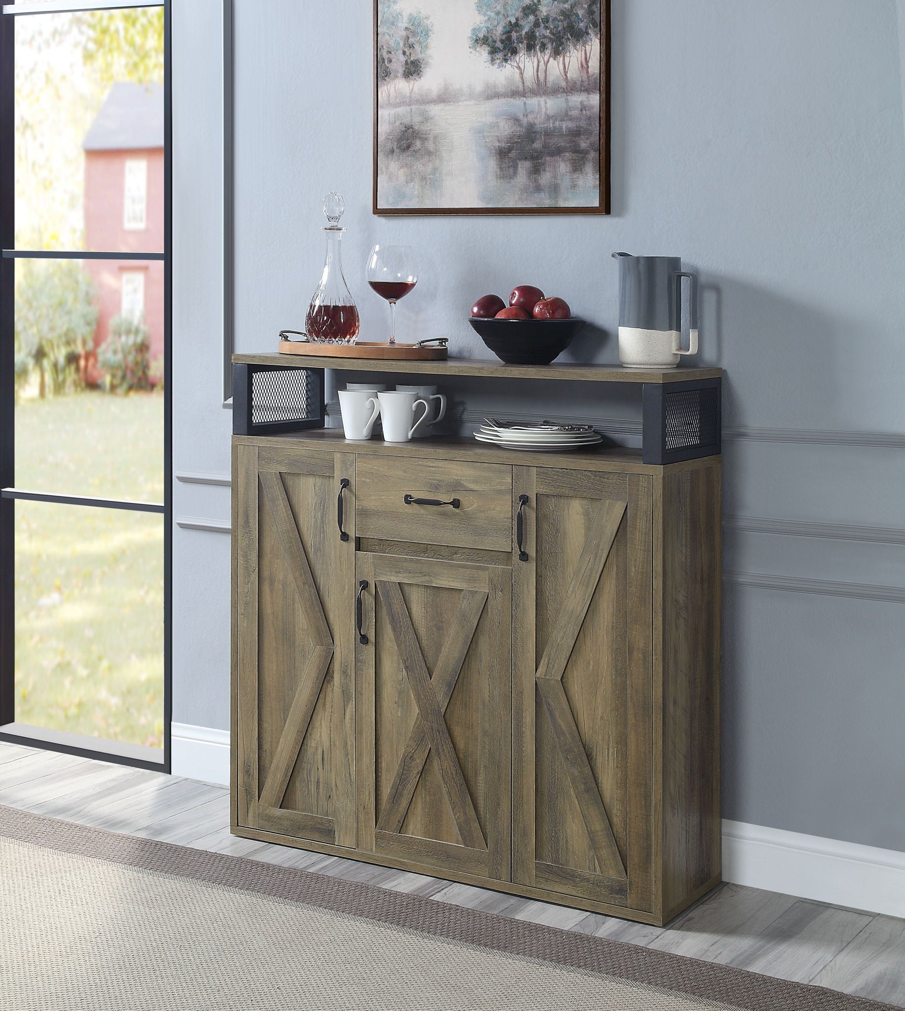 Abiram - Rustic Server - Oak Acme