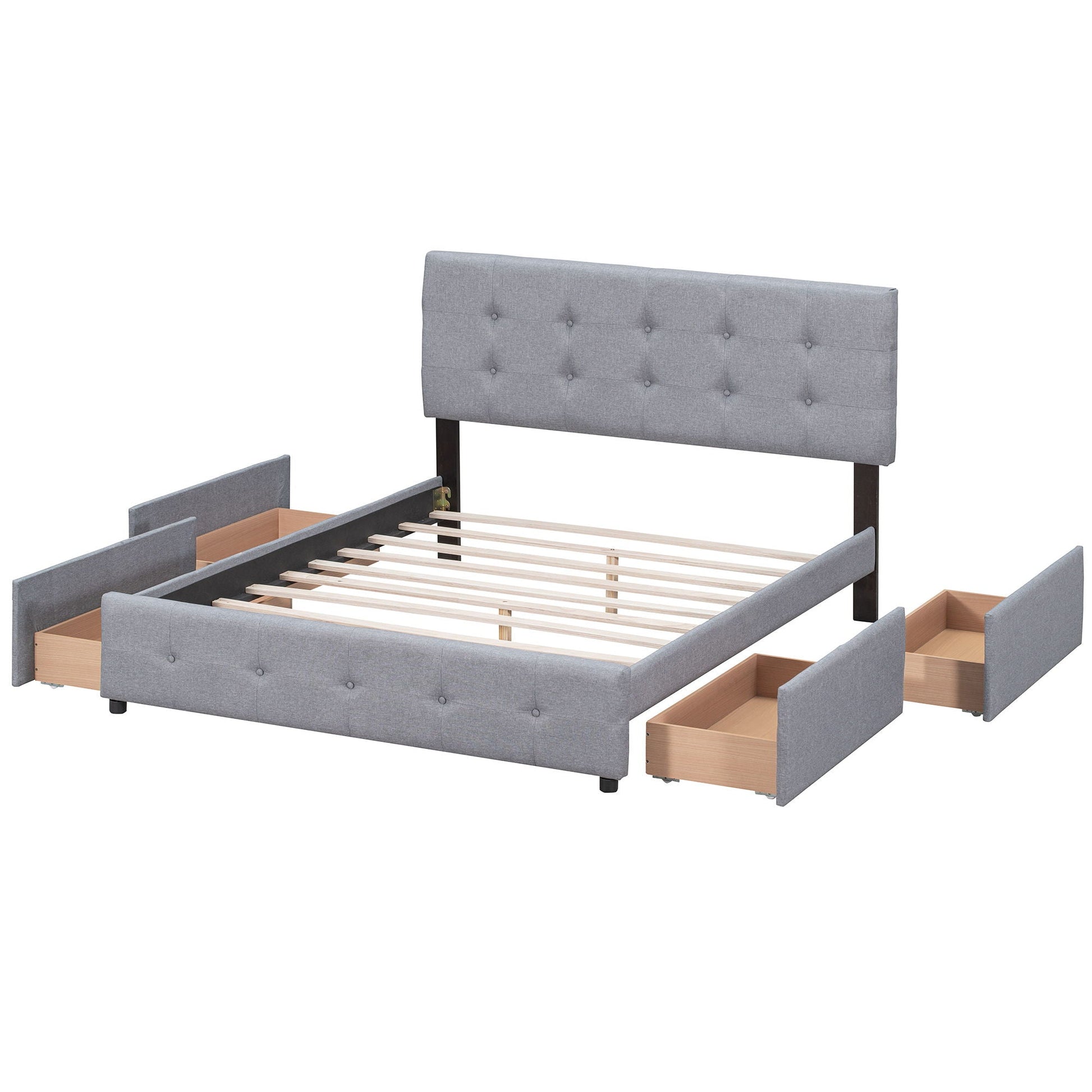 Upholstered Platform Bed With Classic Headboard And Drawers, No Box Spring Needed DreamHaus