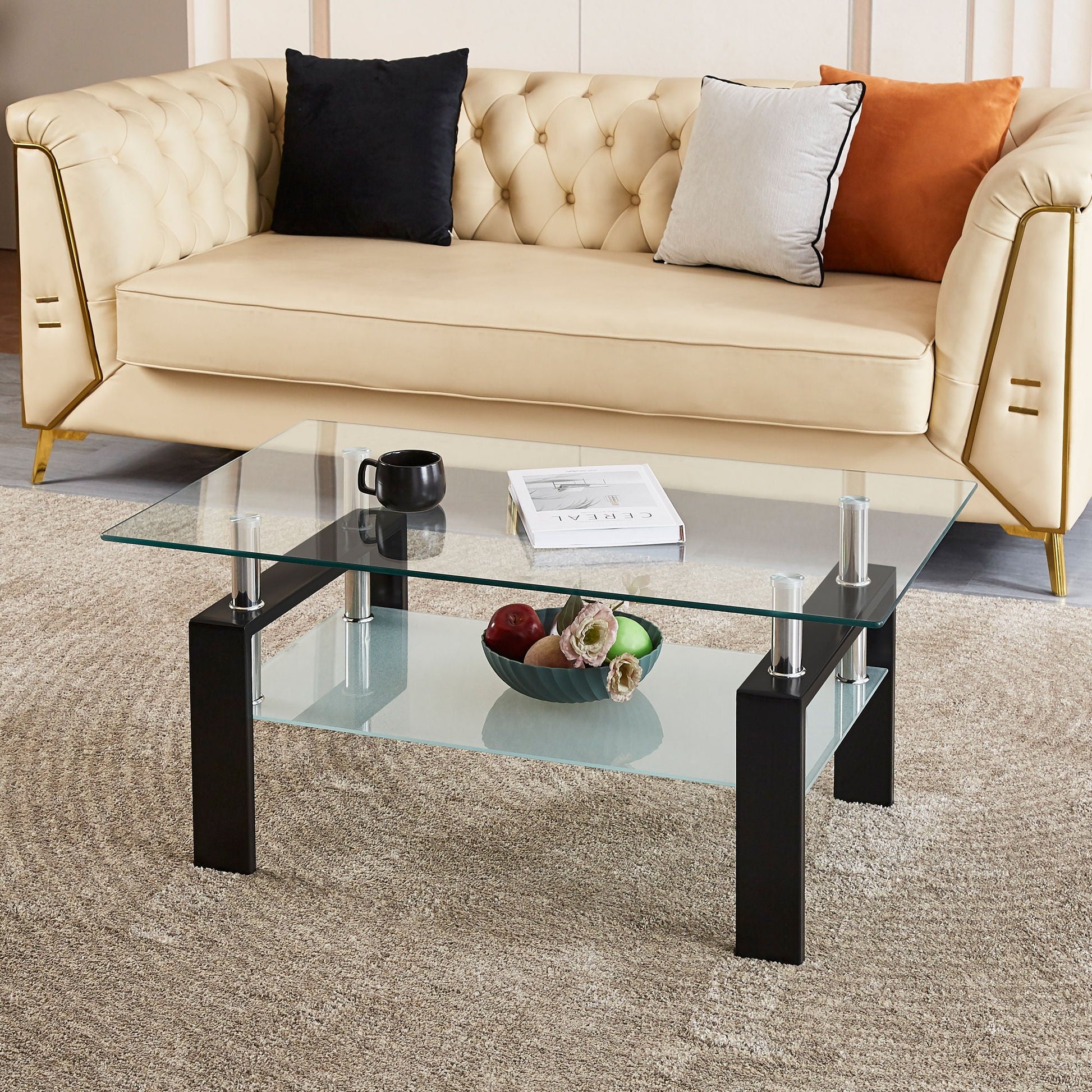 Luxury Modern Tempered Glass Coffee Table With 2 Layers Home Essentials