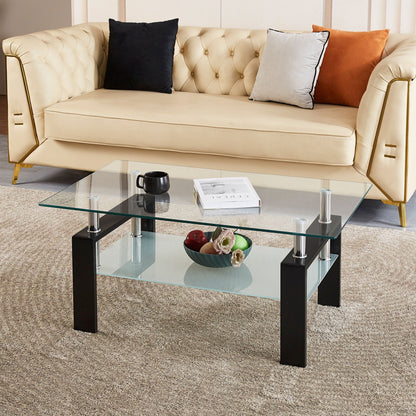 Luxury Modern Tempered Glass Coffee Table With 2 Layers Home Essentials