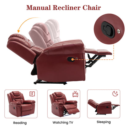 Home Theater Seating Manual Recliner Chair With Center Console And Led Light Strip For Living Room Hearth and Haven
