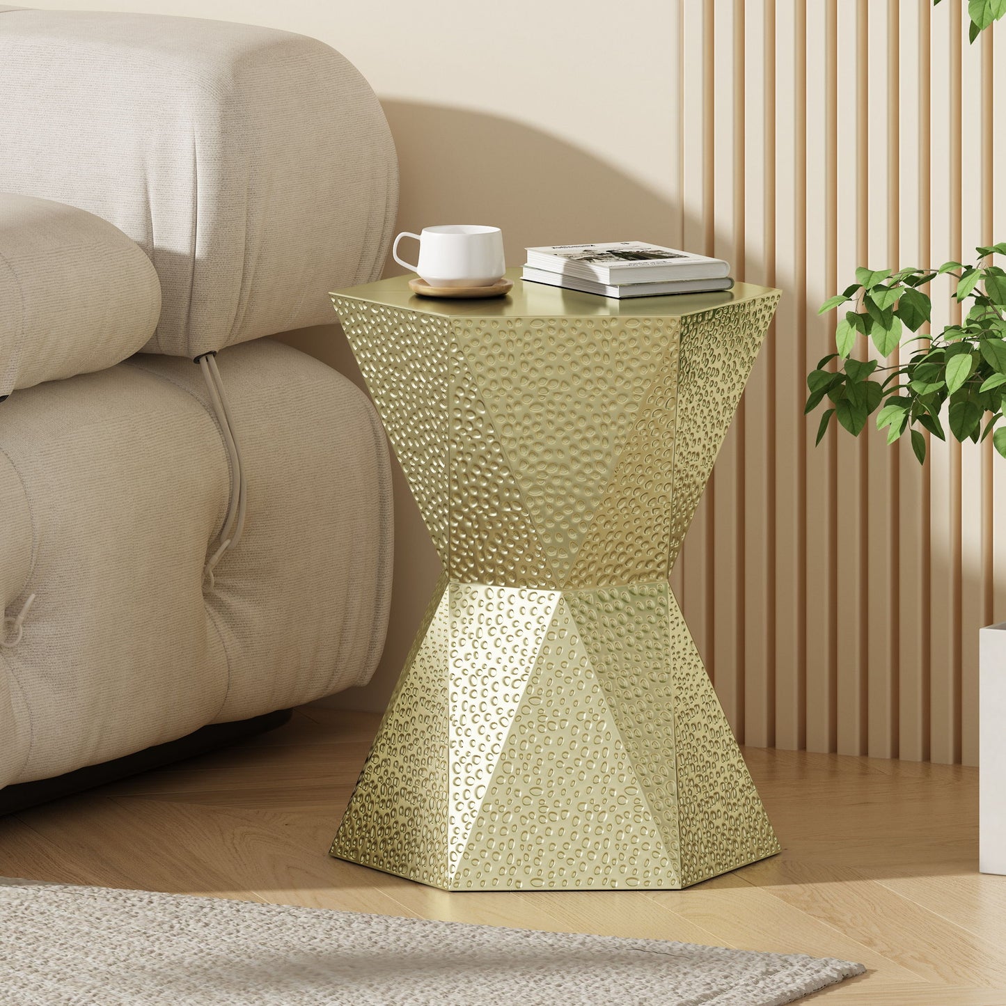 Modern Hexagon Side Table With Knockout Pit Texture - Gold Noble House