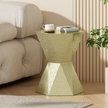 Modern Hexagon Side Table With Knockout Pit Texture - Gold Noble House
