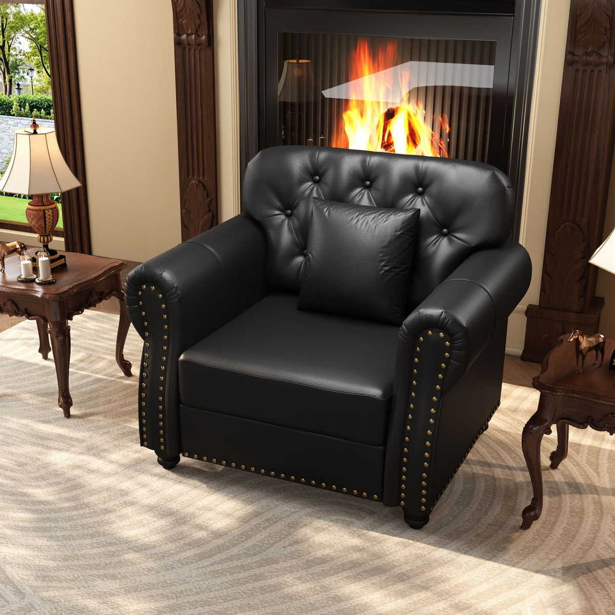 Upholstered Sofa With Nailhead Trim, Rolled Armrests With Ottoman Home Essentials