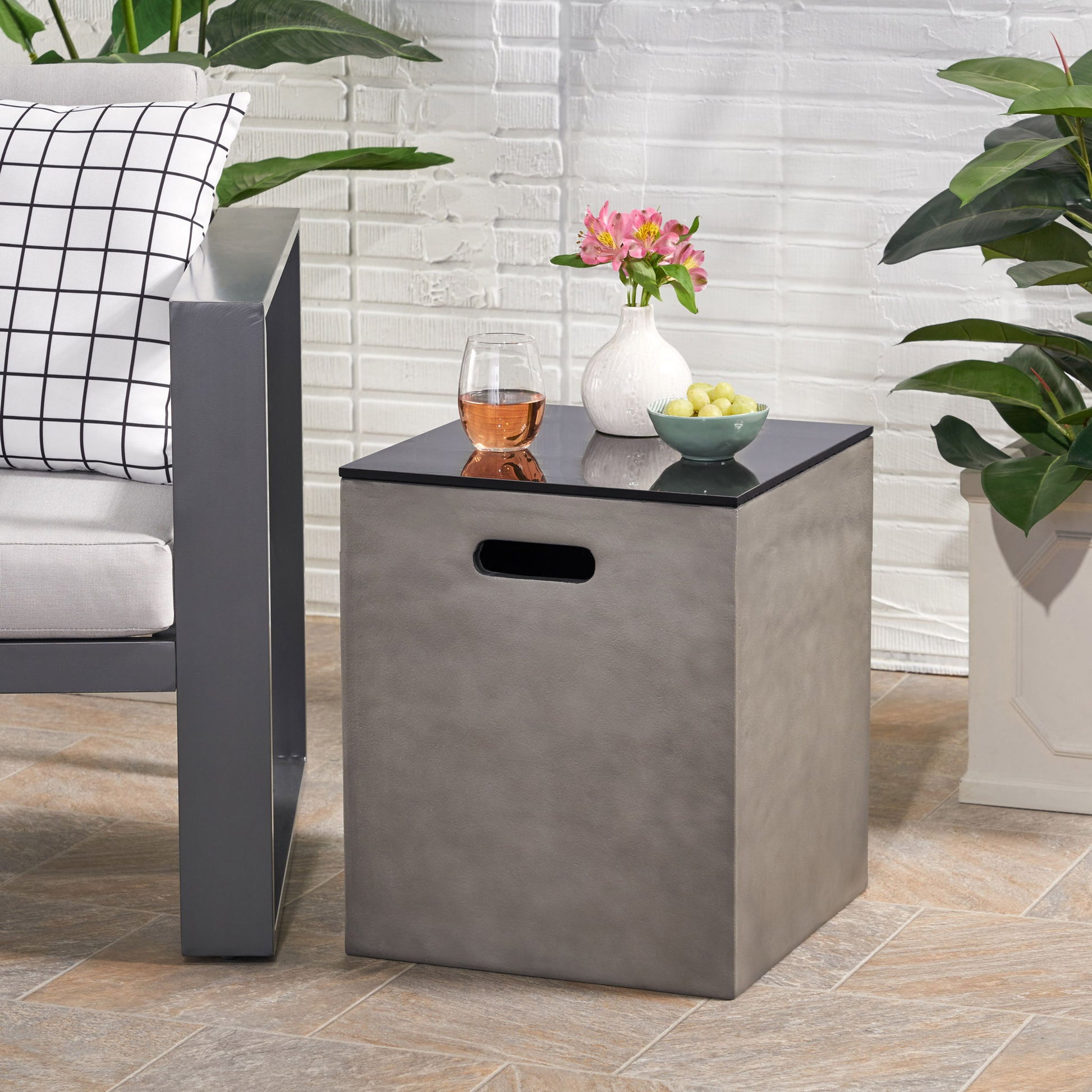 Modern Design Mgo Tank Holder Side Table With Ceramic Top - Black / Gray Noble House