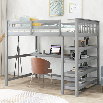 Loft Bed With Storage Shelves And Under Bed Desk Hearth and Haven