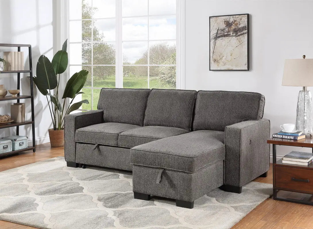 Estelle - Fabric Reversible Sleeper Sectional With Storage Chaise Drop-Down Table 2 Cup Holders And 2 USB Ports Lilola Home