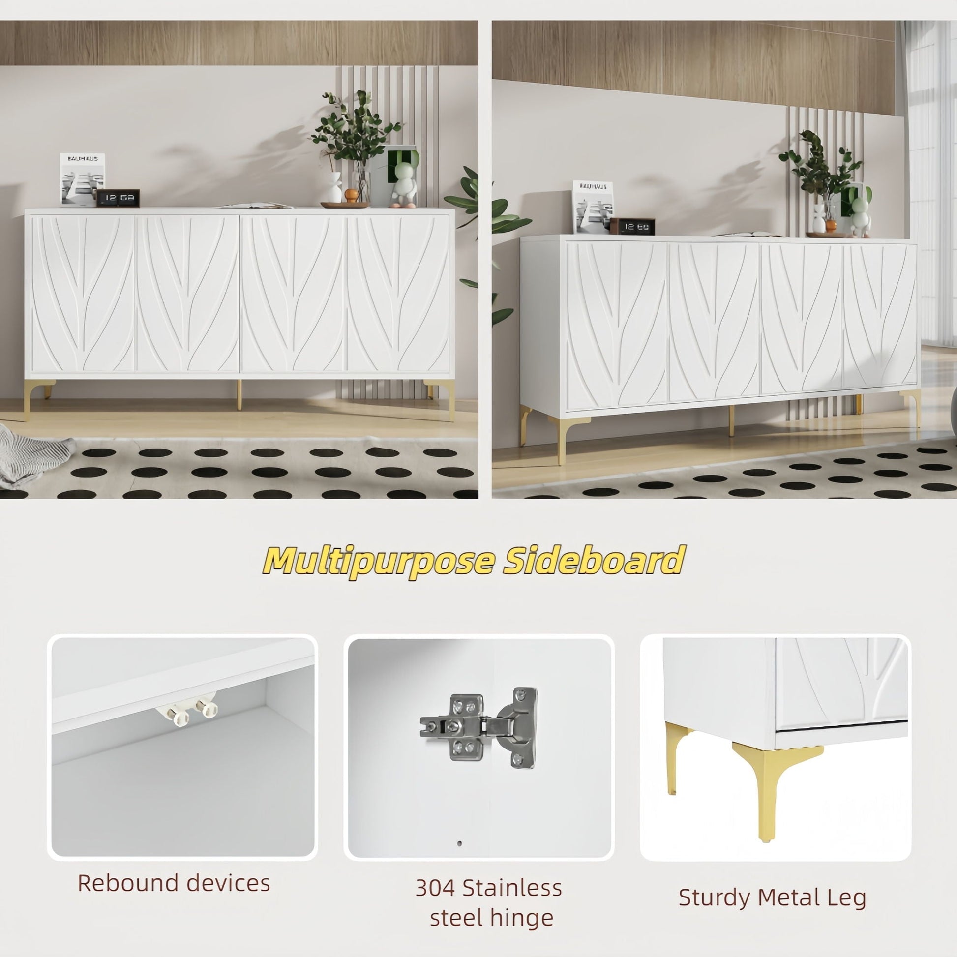 Modern Sideboard Buffet Cabinet With Handleless Press To Open Design With 4 Doors Home Essentials