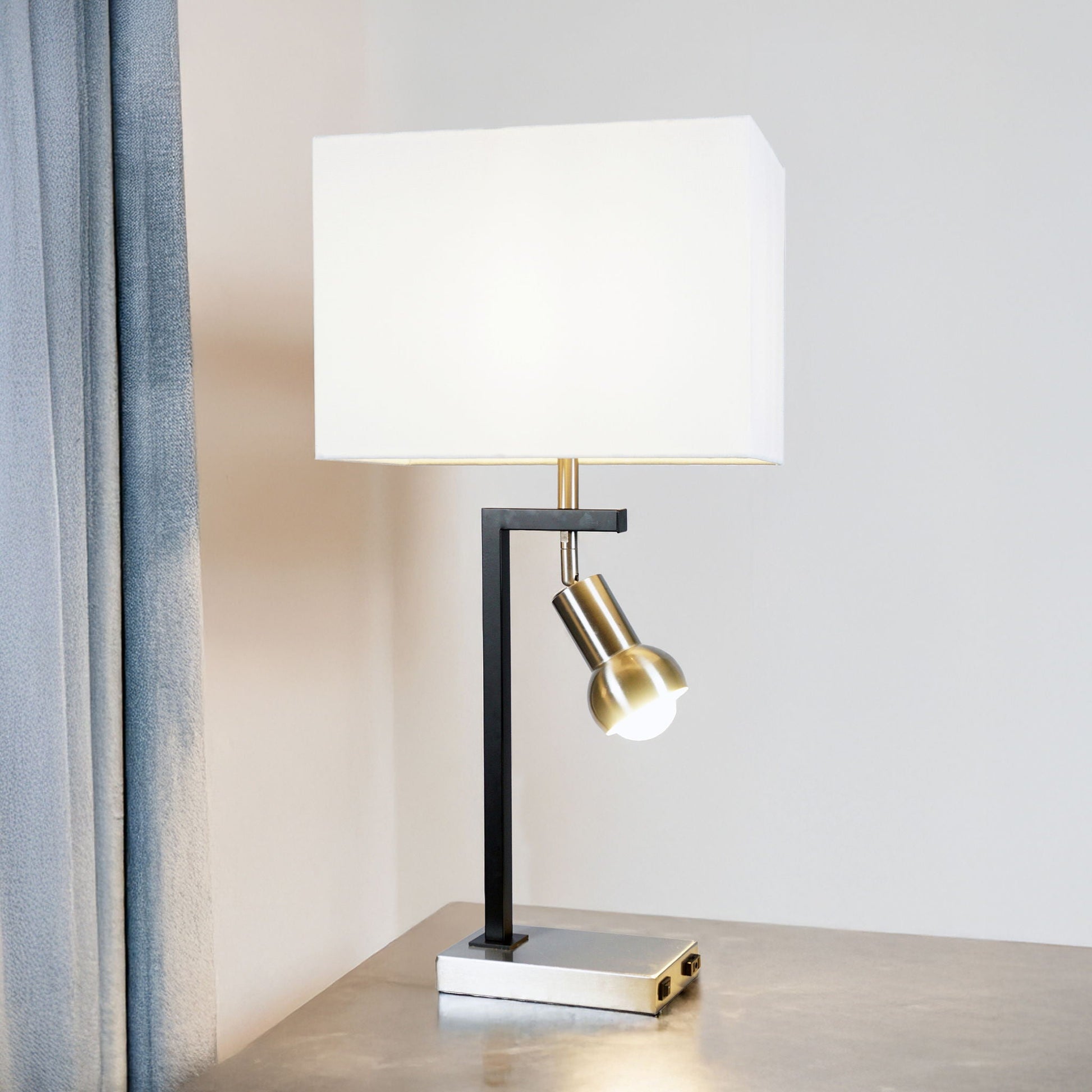 Table Lamp - Black And Brushed Steel Crown Mark