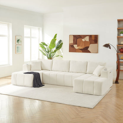 U - Shaped Sectional Sofa, Cup Holders & Side Pockets For Living Room Home Essentials
