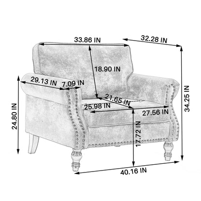 Rolled Arm Sofa With Nailhead Trim, 1 Seater Upholstered Couch With Wooden Legs Home Essentials