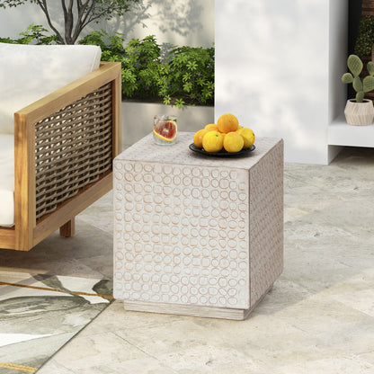 Chic Modern Mgo Cube Side Table With Fluted Design - Antique Brown Noble House