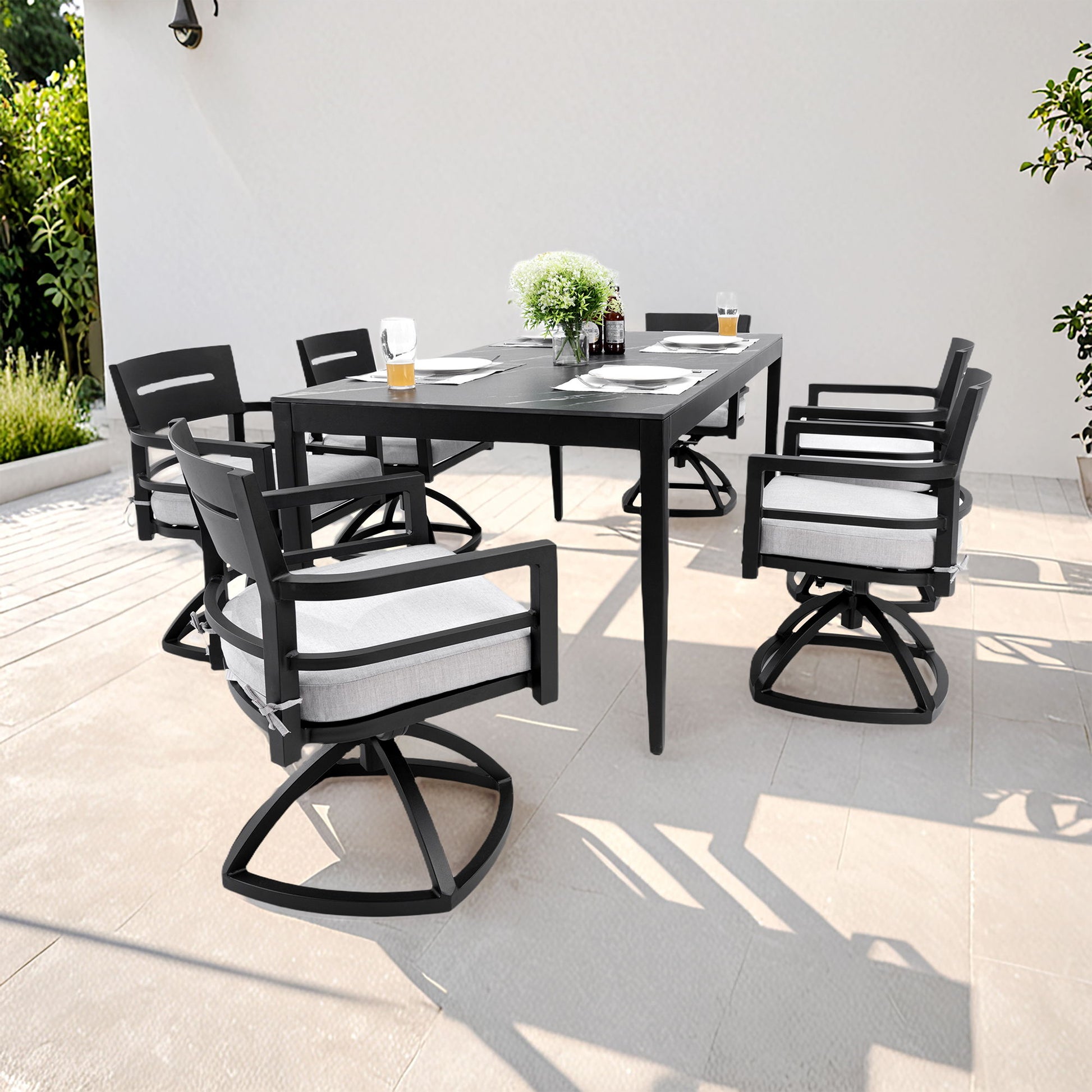 Modern Outdoor Patio Dining Set With Table And Chairs With Sunbrella Cushions Life Outside