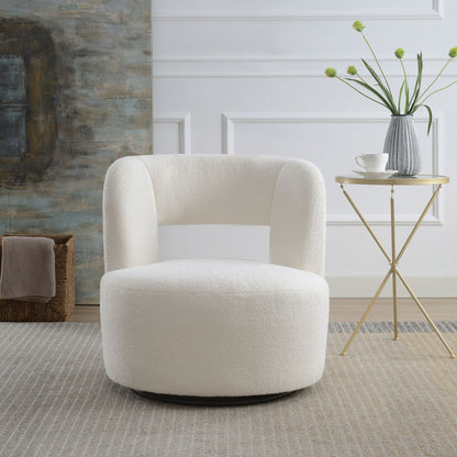 Swivel Comfy Round Barrel Chair With Soft Teddy Fabric For Living Room Home Essentials
