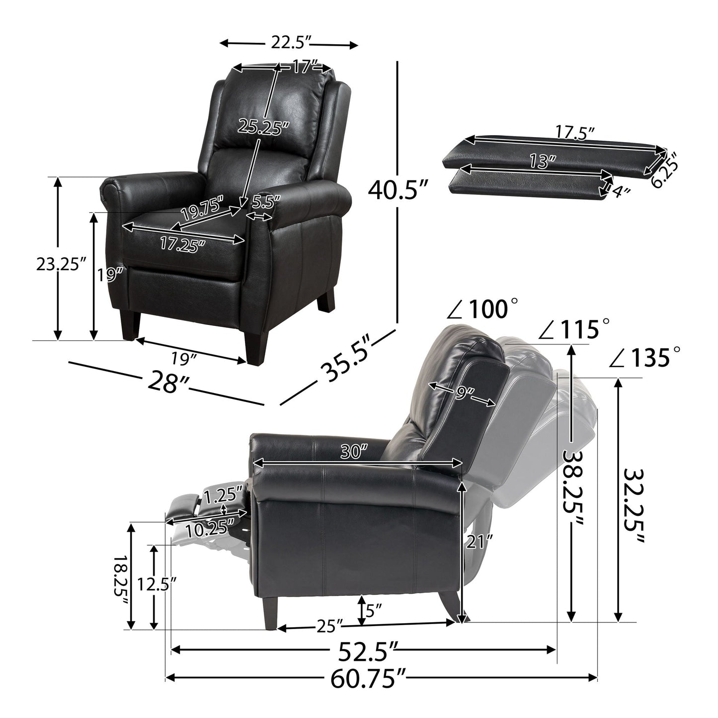 Contemporary Push Back Recliner Chair Noble House