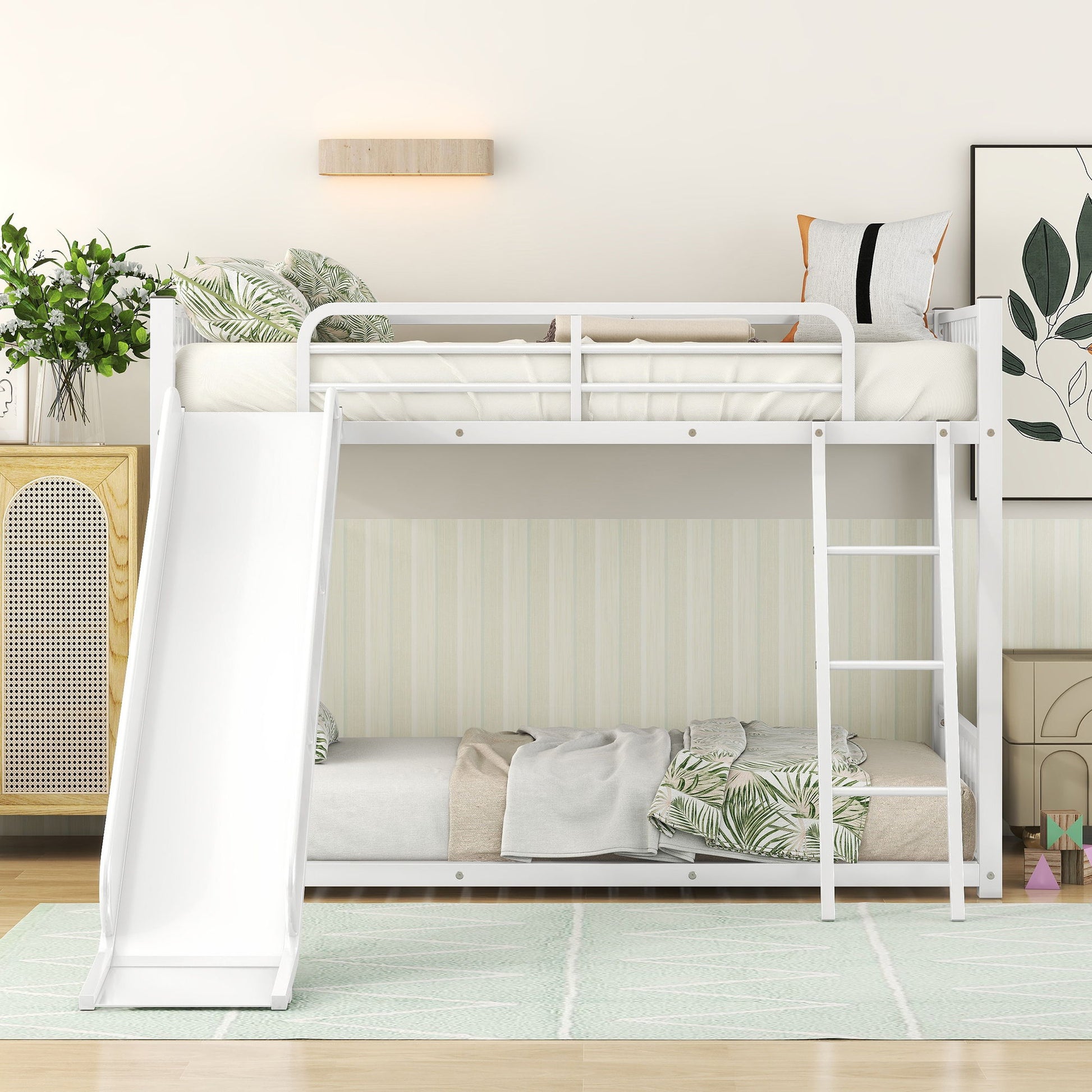 Metal Bunk Bed With Slide, Durable Steel Frame Hearth and Haven