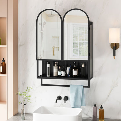 Double Arched Mirror Wall Cabinet With 2 Doors, Featuring Adjustable Shelves And Towel Rack Daily Nest