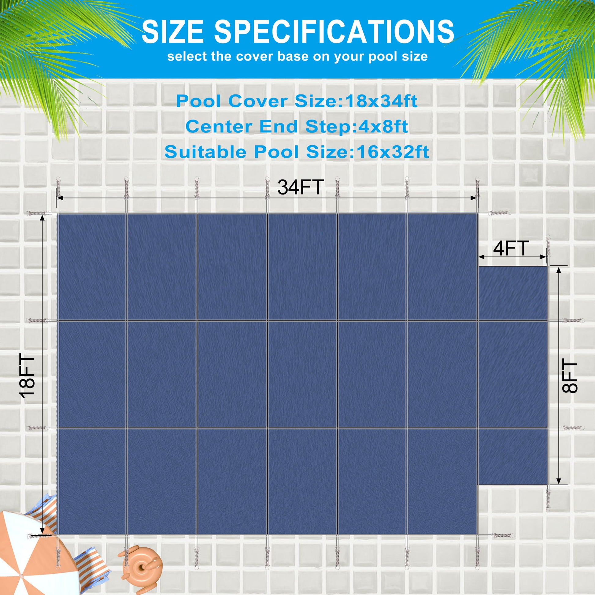 16 X 32 Ft High Strength Pool Safety Cover For Inground Winter Swimming Pools With Center End Step Daily Nest