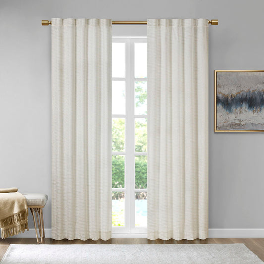 Colt - Room Darkening Metallic Printed Poly Fabric Rod Pocket/Back Tab Window Panel Pair - White/Gold 510 Design