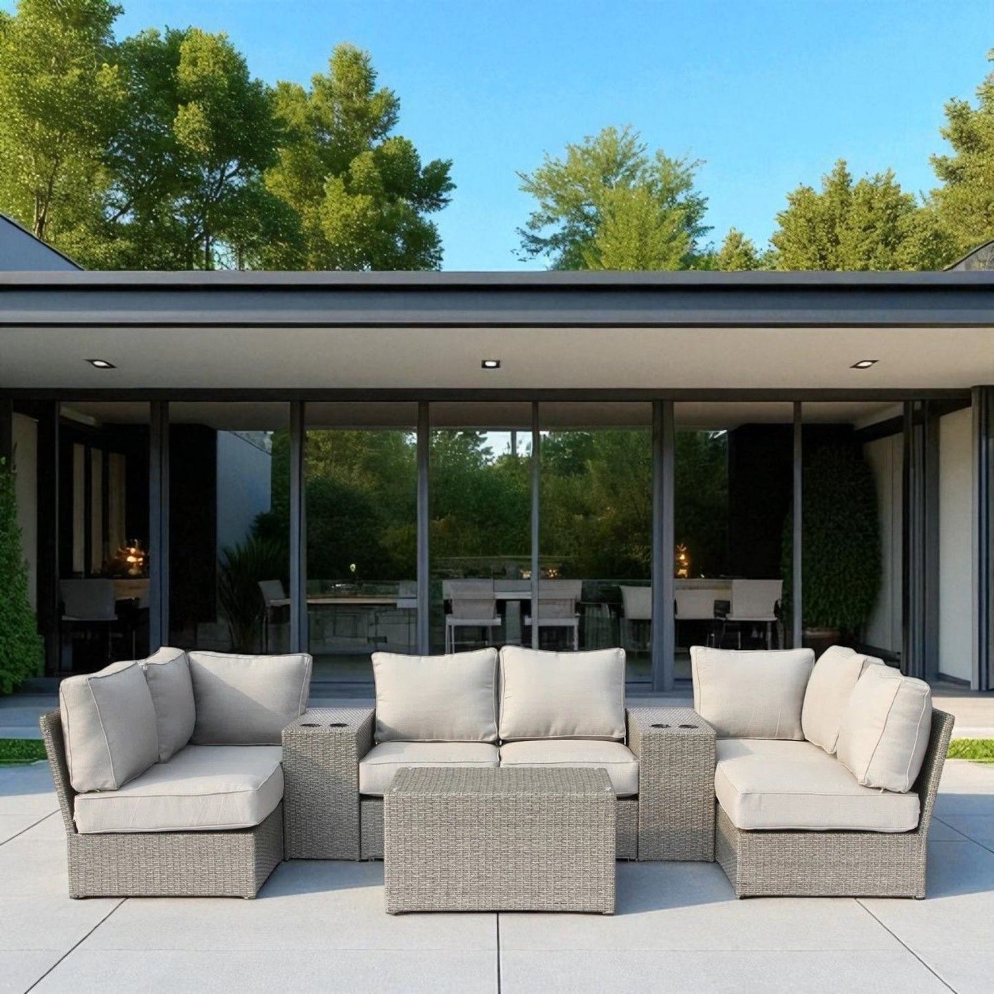 Comfortable Modern Patio Rattan Sectional Set With Cushions LSI Patio Furniture