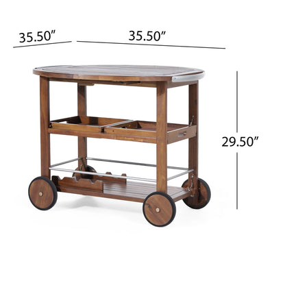 Wood And Aluminum Bar Cart With 2 Shelves - Oak / Silver Noble House