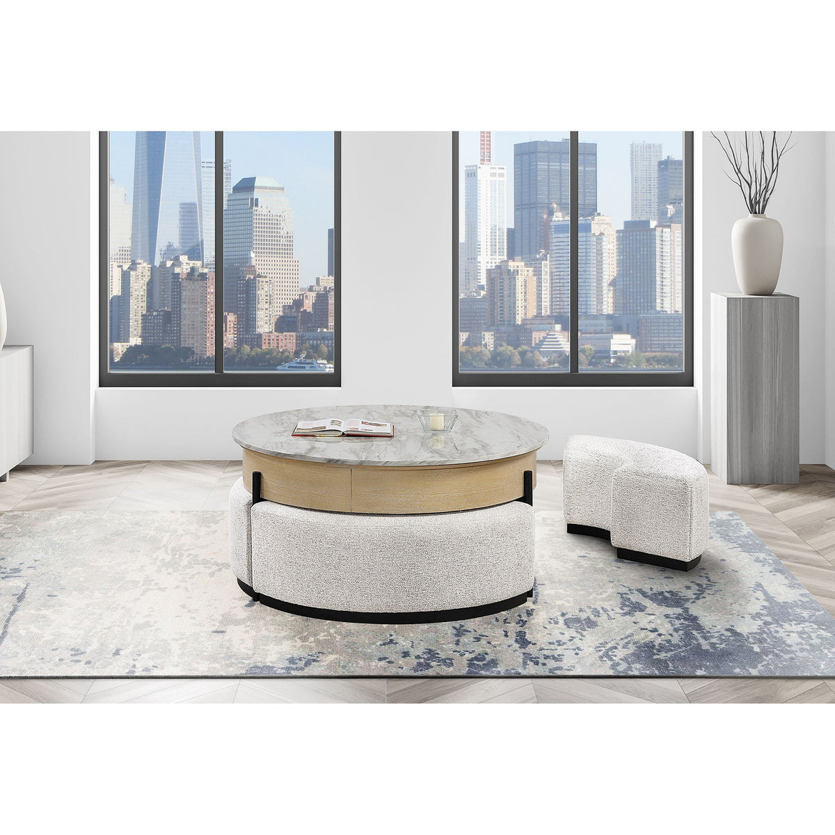 Rounded Storage Coffee Table With 3 Stools Global Furniture USA