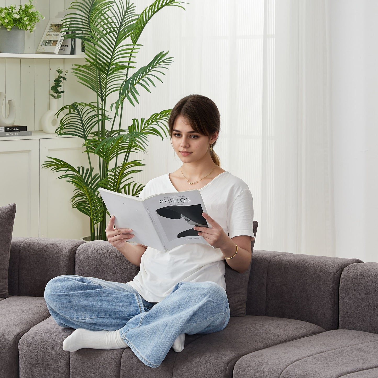 Curved Sectional Sofa With 2 Pillows For Living Room - Gray Home Essentials