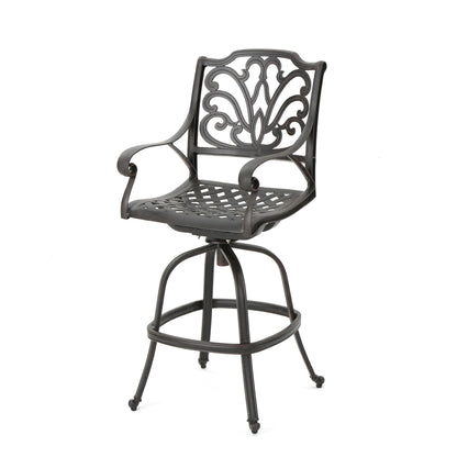 Outdoor Cast Aluminum Swivel Bar Stool With Scrolled Arms - Bronze Noble House