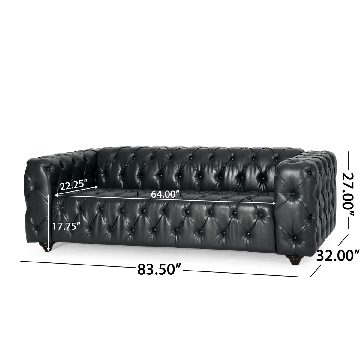 Comfy 3 Seat Sofa & Wooden Legs, For Living Room And Study - Black Noble House