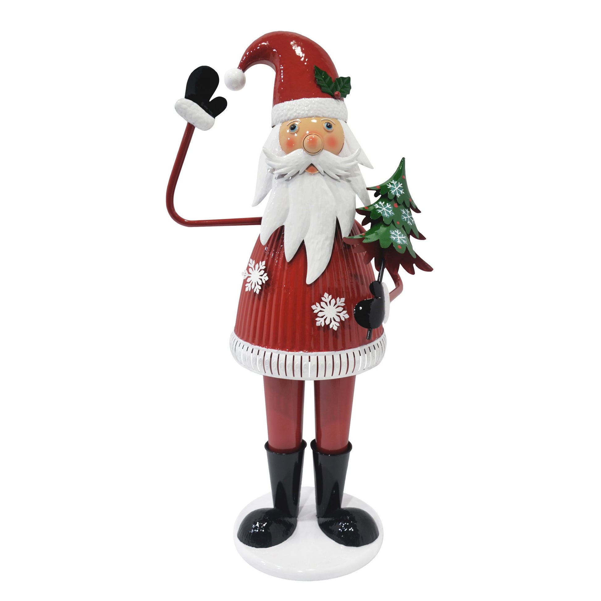 Cheerful Santa Claus Holding Tree And Waving, Holiday Decoration With Festive Design - Red Noble House