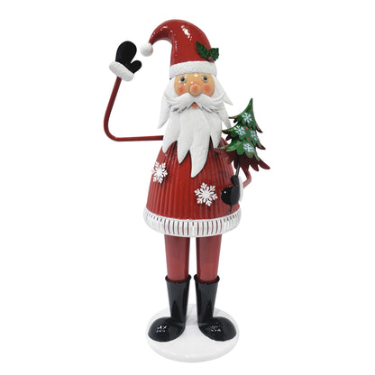 Cheerful Santa Claus Holding Tree And Waving, Holiday Decoration With Festive Design - Red Noble House