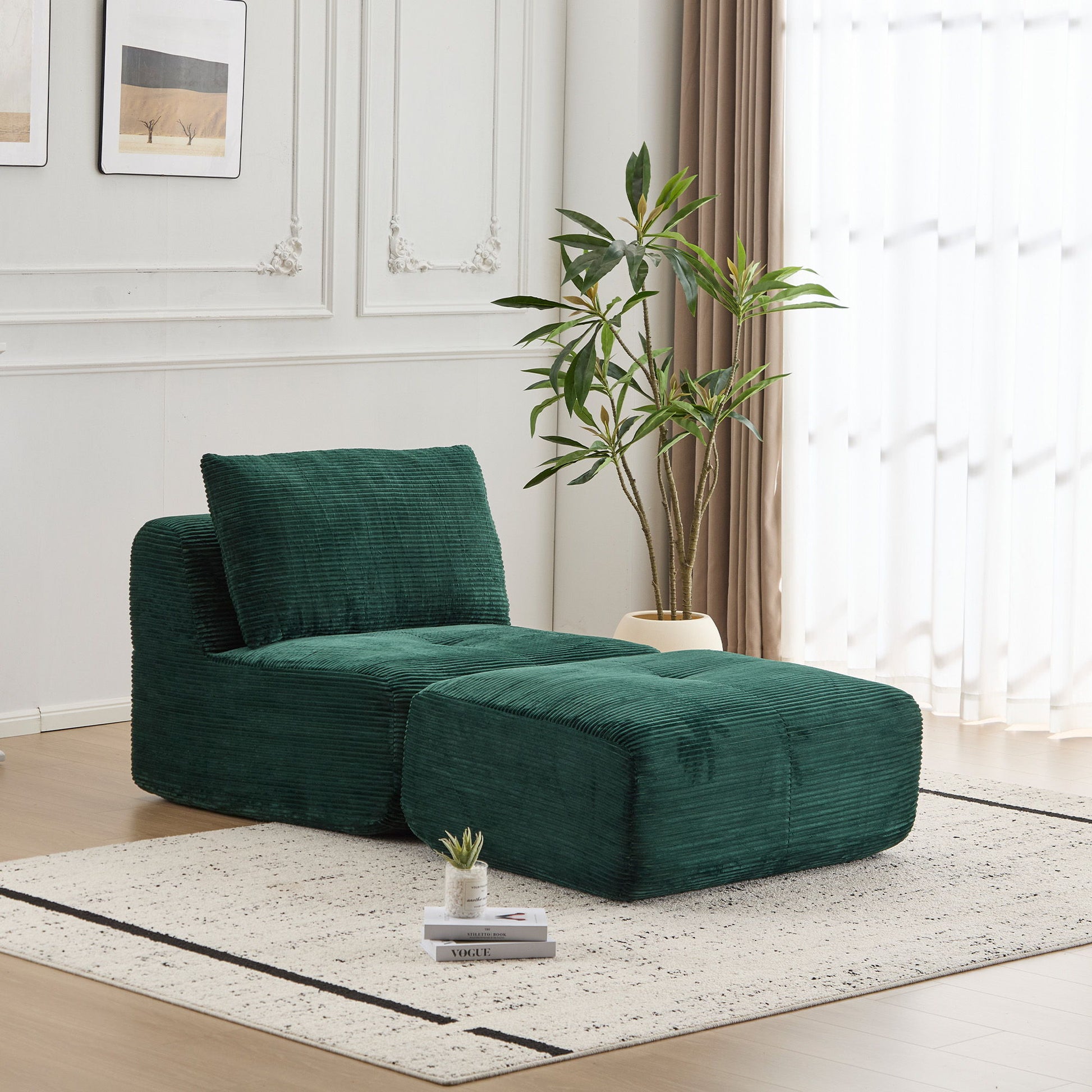 Single Chaise Longue With Movable Ottoman For Living Room Home Essentials