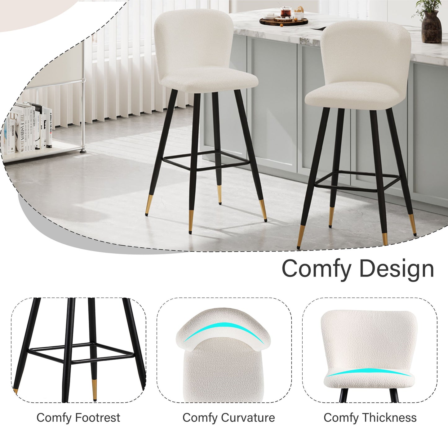 Modern Style Barstool, Tipped Ends, Suitable For Various Decoration Styles - White Noble House
