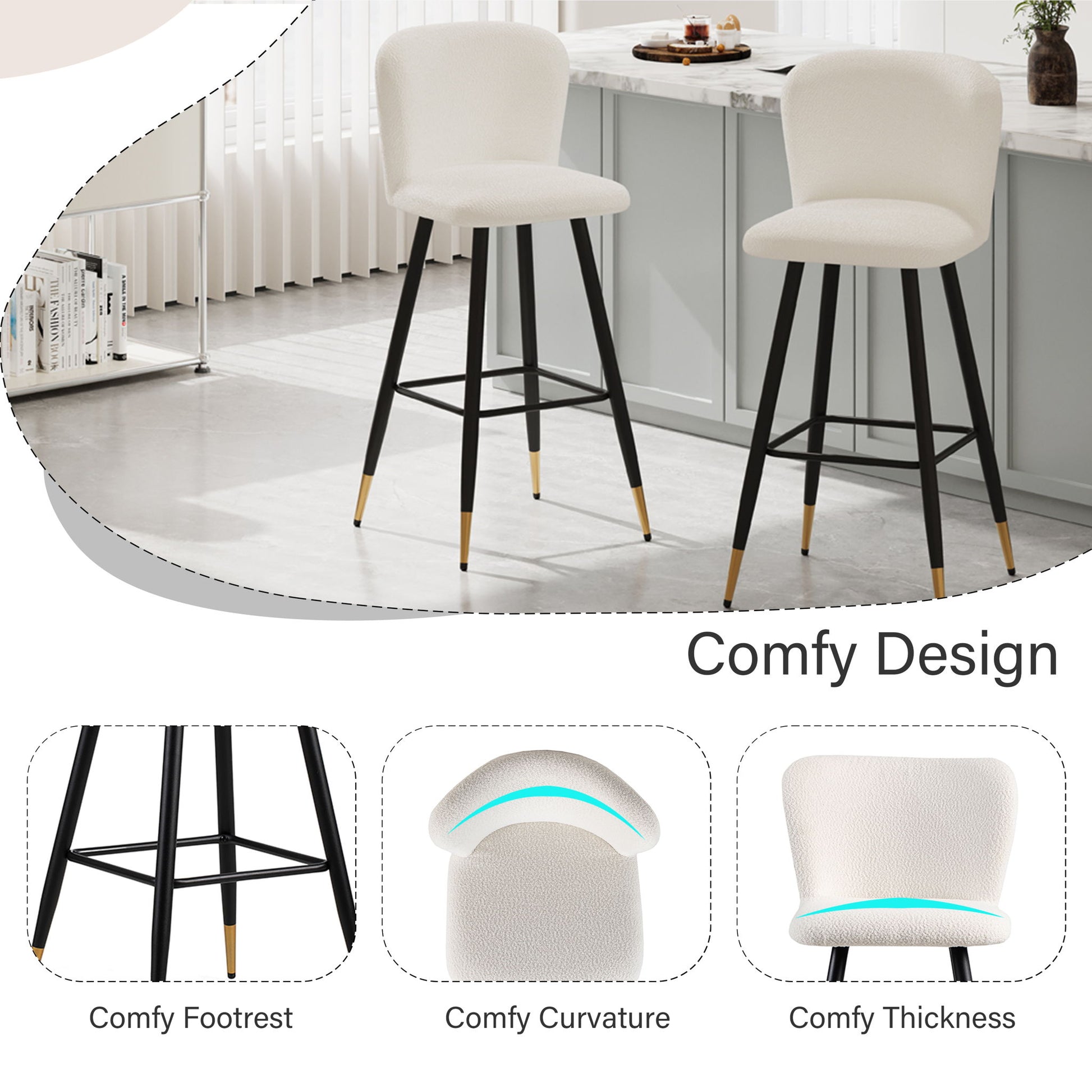 Modern Style Barstool, Tipped Ends, Suitable For Various Decoration Styles - White Noble House